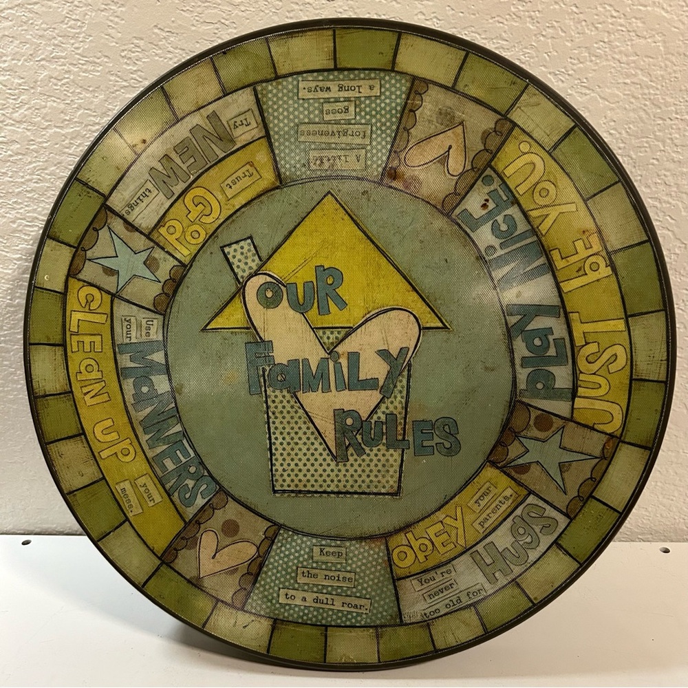 Demdaco 16” Lazy Susan Our Family Rules 2010 Family Table Talk Laura McCarragher